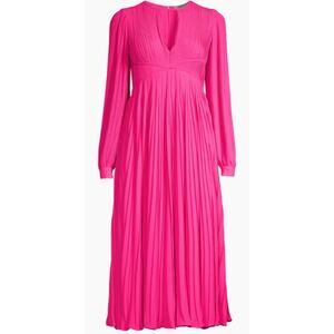 MICHAEL Michael Kors  Plissé-Pleated Midi-Dress Cerise XS
